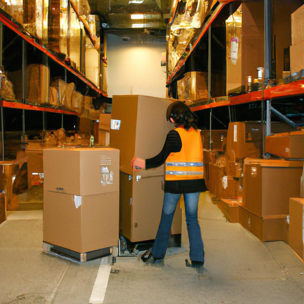 Person organizing boxes in warehouse